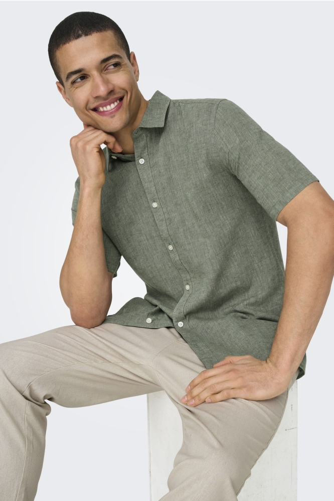 ONSCAIDEN SS SOLID LINEN SHIRT NOOS 22009885 Swamp